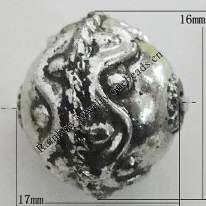 Jewelry findings, CCB plastic Beads Antique Silver, Bicone 16x17mm Hole:2.5mm, Sold by Bag