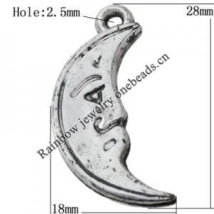 Jewelry findings, CCB plastic Pendant Platina Plated, Moon 28x18mm Hole:2.5mm, Sold by Bag