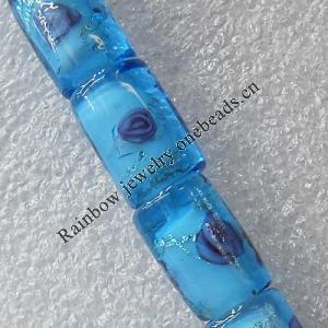 Plate Colorized Silver Foil Lampwork Beads, Column 8x12mm Hole: About 1.5mm, Sold by PC