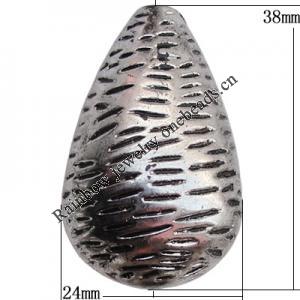 Jewelry findings, CCB plastic Beads Antique Silver, Teardrop 38x24mm Hole:2.5mm, Sold by Bag