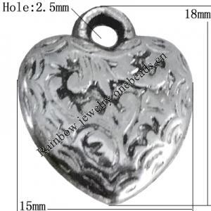 Jewelry findings, CCB plastic Pendant Antique Silver, Heart 18x15mm Hole:2.5mm, Sold by Bag