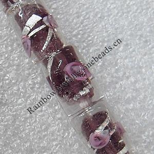 Plate Colorized Silver Foil Lampwork Beads, Column 8x12mm Hole: About 1.5mm, Sold by PC