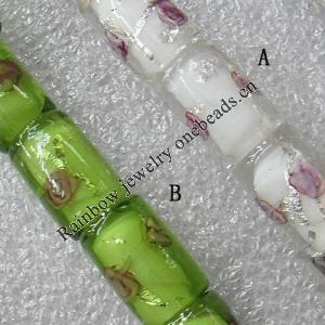 Plate Colorized Silver Foil Lampwork Beads, Column 10x16mm Hole: About 1.5mm, Sold by PC