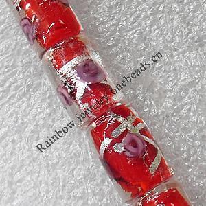 Plate Colorized Silver Foil Lampwork Beads, Column 8x12mm Hole: About 1.5mm, Sold by PC