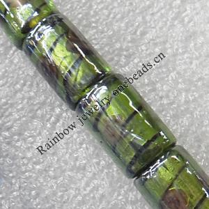 Plate Colorized Silver Foil Lampwork Beads, Column 11x16mm Hole: About 1.5mm, Sold by PC