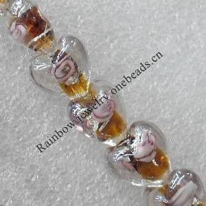 Plate Colorized Silver Foil Lampwork Beads, Heart 12mm Hole: About 1.5mm, Sold by PC 