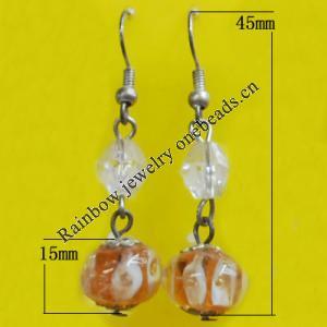 Lampwork Earring, About:15mm Length:45mm, Sold by Pair