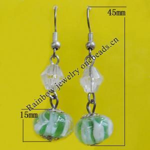 Lampwork Earring, About:15mm Length:45mm, Sold by Pair