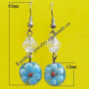 Lampwork Earring, About:15mm Length:45mm, Sold by Pair