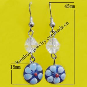 Lampwork Earring, About:15mm Length:45mm, Sold by Pair