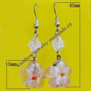 Lampwork Earring, About:15mm Length:45mm, Sold by Pair