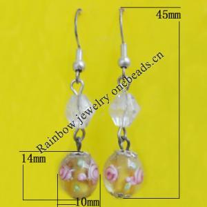 Lampwork Earring, About:14x10mm Length:45mm, Sold by Pair