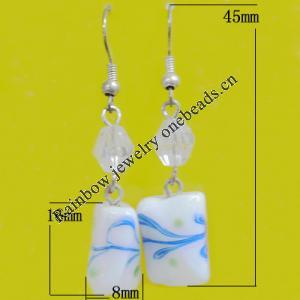 Lampwork Earring, About:16x8mm Length:45mm, Sold by Pair