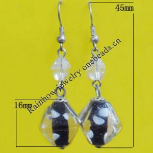 Lampwork Earring, About:16x16mm Length:45mm, Sold by Pair