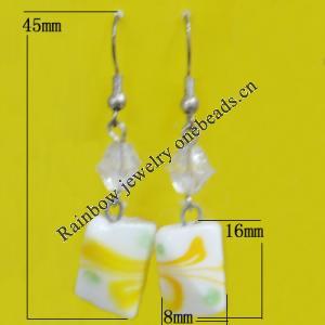 Lampwork Earring, About:16x8mm Length:45mm, Sold by Pair
