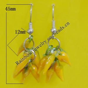Lampwork Earring, About:12x6mm Length:45mm, Sold by Pair