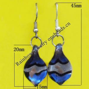 Lampwork Earring, About:20x15mm Length:45mm, Sold by Pair
