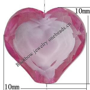 Fantastic Acrylic Beads, Faceted Heart 10mm Hole:2mm, Sold by Bag