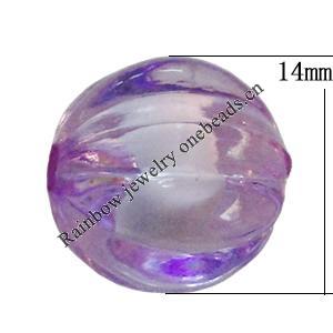 Fantastic Acrylic Beads, Fluted Round 14mm Hole:2mm, Sold by Bag