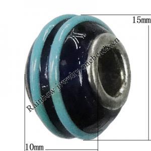 Handmade European Style Lampwork Beads With Platinum Color Copper Core, About 10x15mm Hole:5mm, Sold by PC