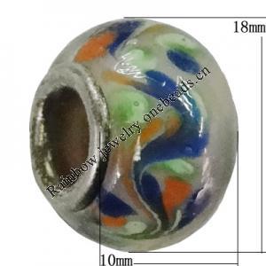 Handmade European Style Lampwork Beads With Platinum Color Copper Core, 10x15mm Hole:5mm, Sold by PC