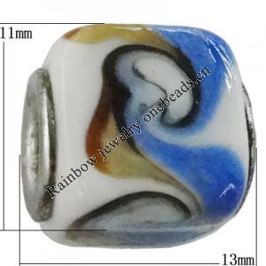 Handmade European Style Lampwork Beads With Platinum Color Copper Core, 10x15mm Hole:5mm, Sold by PC