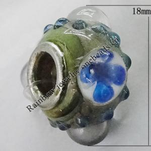 Handmade European Style Lampwork Beads With Platinum Color Copper Core, About 18x11mm Hole:5mm, Sold by PC