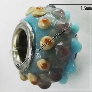 Handmade European Style Lampwork Beads With Platinum Color Copper Core, About 15x9mm Hole:5mm, Sold by PC