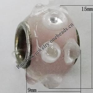 Handmade European Style Lampwork Beads With Platinum Color Copper Core, About 15x9mm Hole:5mm, Sold by PC