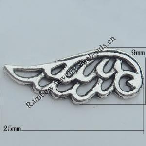 Pendant Zinc Alloy Jewelry Findings Lead-free, Wing 25x9mm Hole:2mm, Sold by Bag