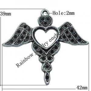 Pendant Zinc Alloy Jewelry Findings Lead-free, 42x39mm Hole:2mm, Sold by Bag