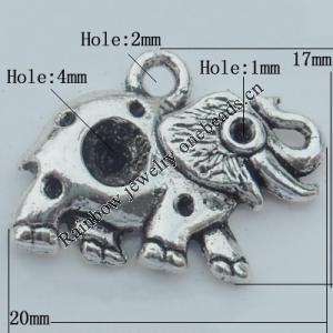 Pendant Zinc Alloy Jewelry Findings Lead-free, Elephant 20x17mm Hole:2mm, Sold by Bag