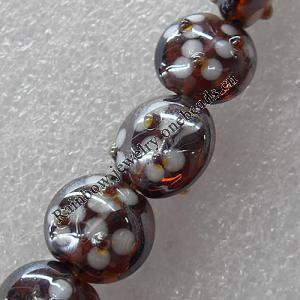 Lampwork Beads, Flat Round 15mm Hole: About 1.5mm, Sold by PC