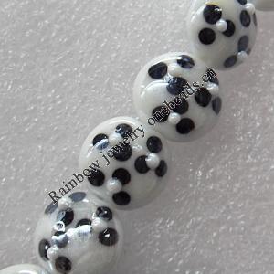 Lampwork Beads, Flat Round 15mm Hole: About 1.5mm, Sold by PC