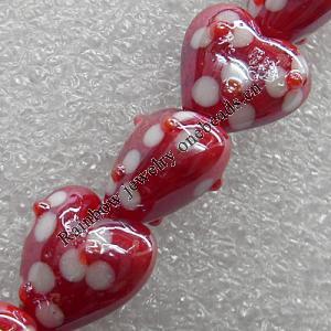 Lampwork Beads, Heart 14mm Hole: About 1.5mm, Sold by PC