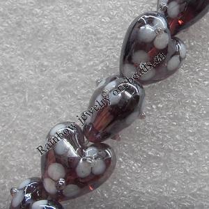 Lampwork Beads, Heart 12mm Hole: About 1.5mm, Sold by PC