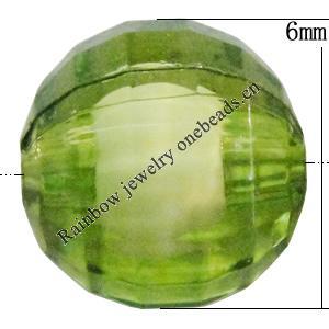 Fantastic Acrylic Beads, Faceted Round 6mm Hole:1.5mm, Sold by Bag