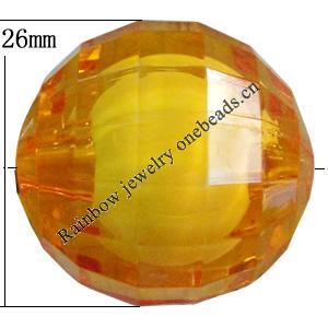 Fantastic Acrylic Beads, Faceted Round 26mm Hole:4mm, Sold by Bag