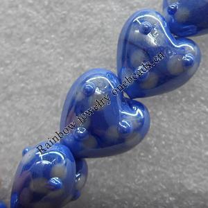 Lampwork Beads, Heart 12mm Hole: About 1.5mm, Sold by PC