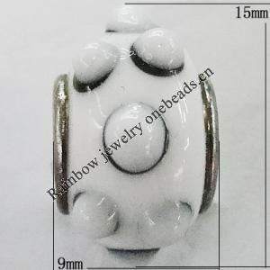 Handmade European Style Lampwork Beads With Platinum Color Copper Core, About 15x9mm Hole:5mm, Sold by PC