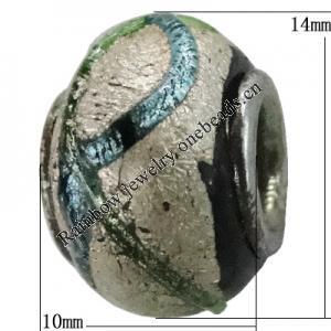 Handmade European Style Lampwork Beads With Platinum Color Copper Core, 10x14mm Hole:5mm, Sold by PC