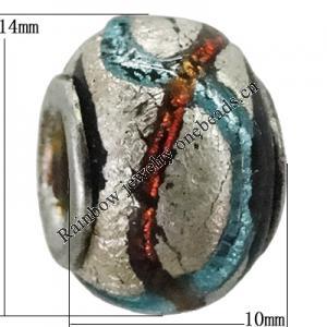 Handmade European Style Lampwork Beads With Platinum Color Copper Core, 10x14mm Hole:5mm, Sold by PC