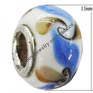 Handmade European Style Lampwork Beads With Platinum Color Copper Core, 15x10mm Hole:5mm, Sold by PC