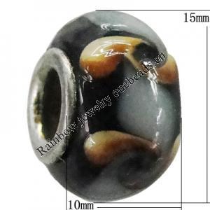 Handmade European Style Lampwork Beads With Platinum Color Copper Core, 15x10mm Hole:5mm, Sold by PC