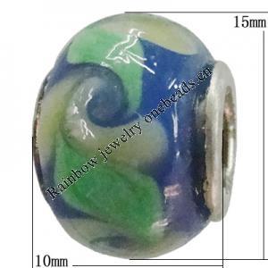 Handmade European Style Lampwork Beads With Platinum Color Copper Core, 15x10mm Hole:5mm, Sold by PC