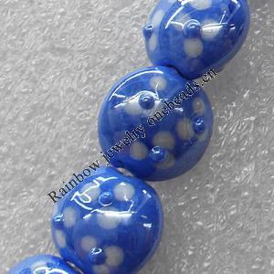 Lampwork Beads, Flat Round 15mm Hole: About 1.5mm, Sold by PC