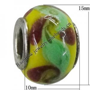 Handmade European Style Lampwork Beads With Platinum Color Copper Core, 15x10mm Hole:5mm, Sold by PC