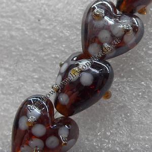 Lampwork Beads, Heart 12mm Hole: About 1.5mm, Sold by PC