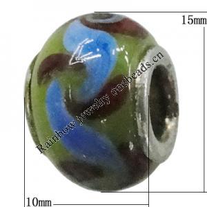 Handmade European Style Lampwork Beads With Platinum Color Copper Core, 15x10mm Hole:5mm, Sold by PC