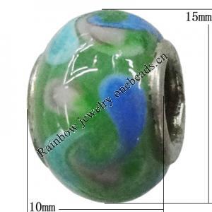 Handmade European Style Lampwork Beads With Platinum Color Copper Core, 15x10mm Hole:5mm, Sold by PC